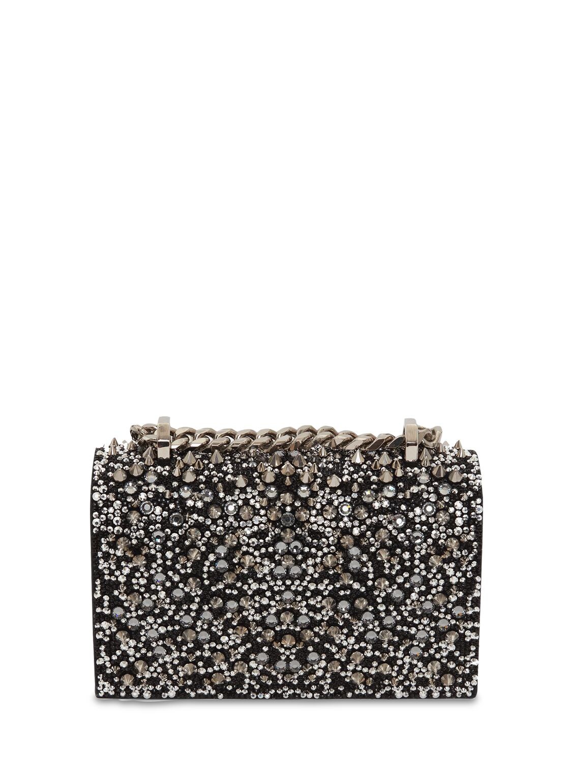 Shop Alexander Mcqueen Mini Jewelled Leather Shoulder Bag In Black