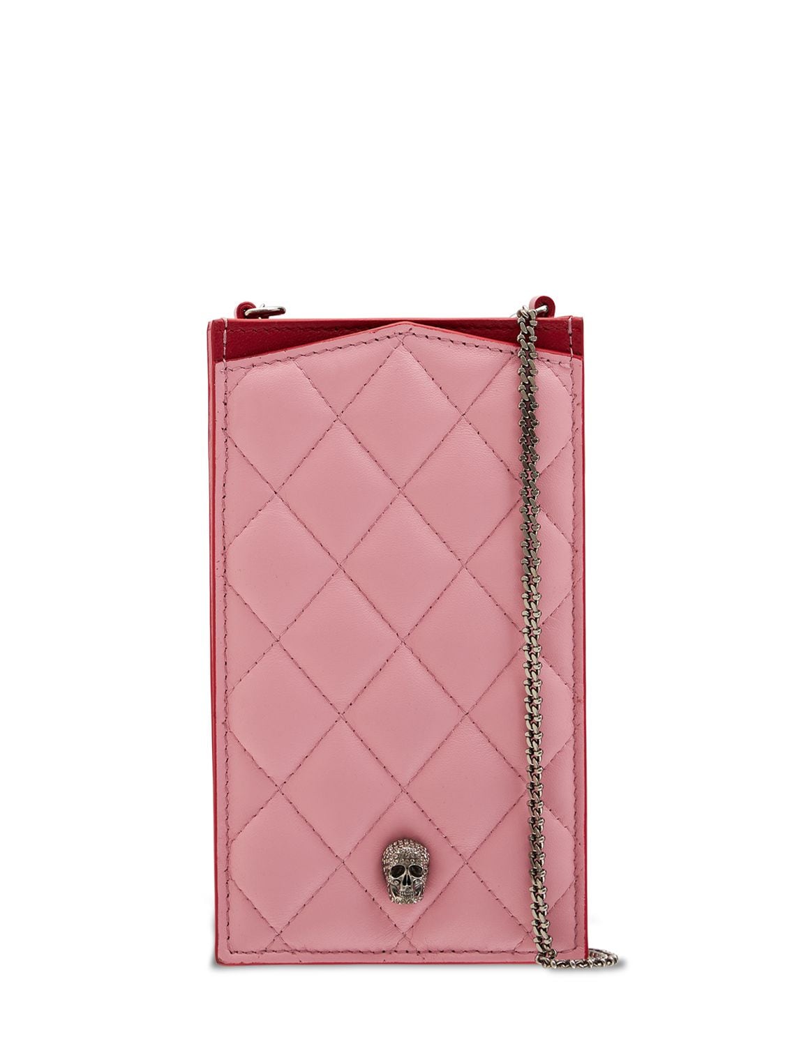 Alexander Mcqueen Quilted Pave Phone Holder W/chain In 淡粉色