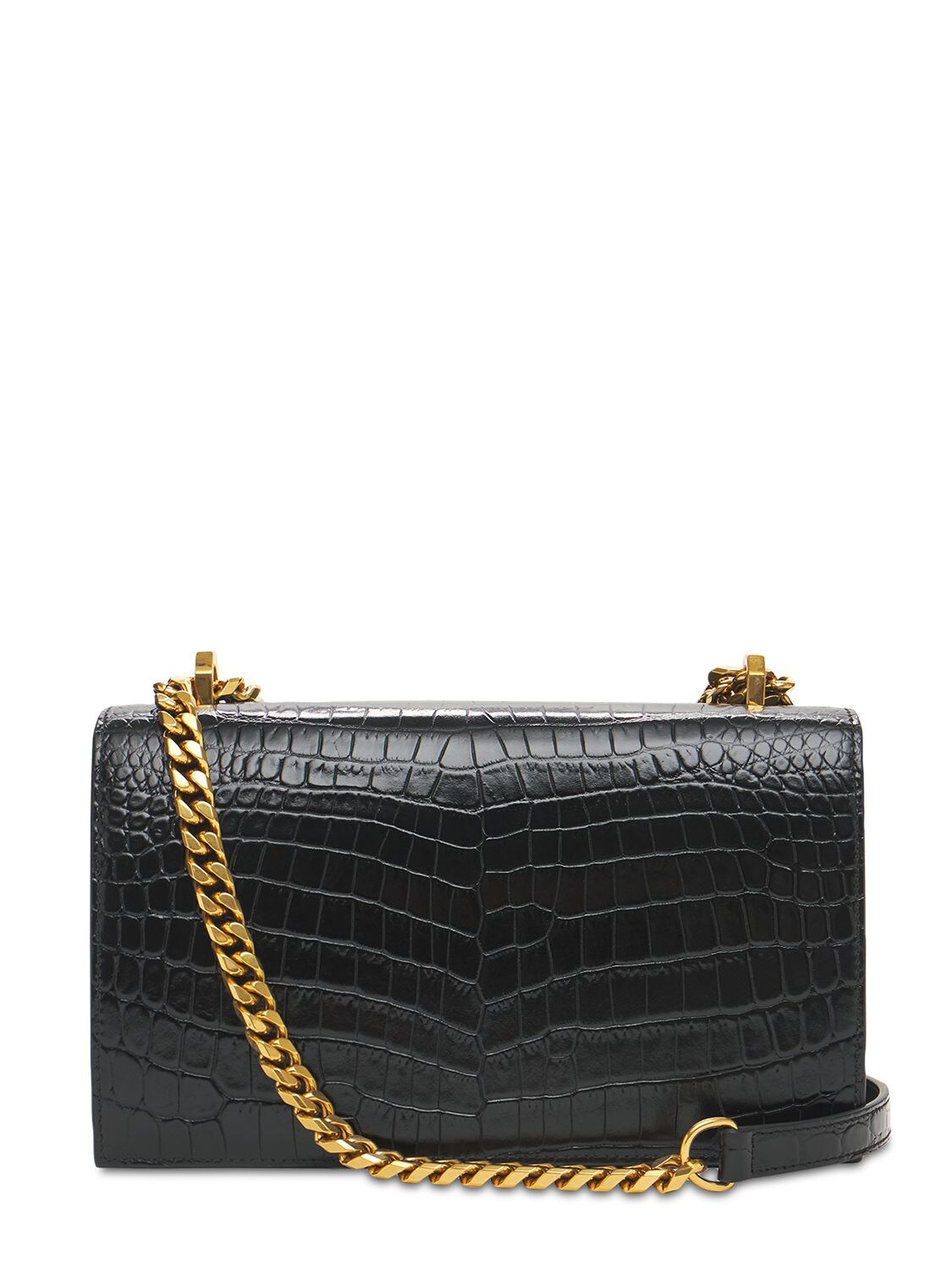 Shop Alexander Mcqueen Embossed Leather Jeweled Shoulder Bag In Black