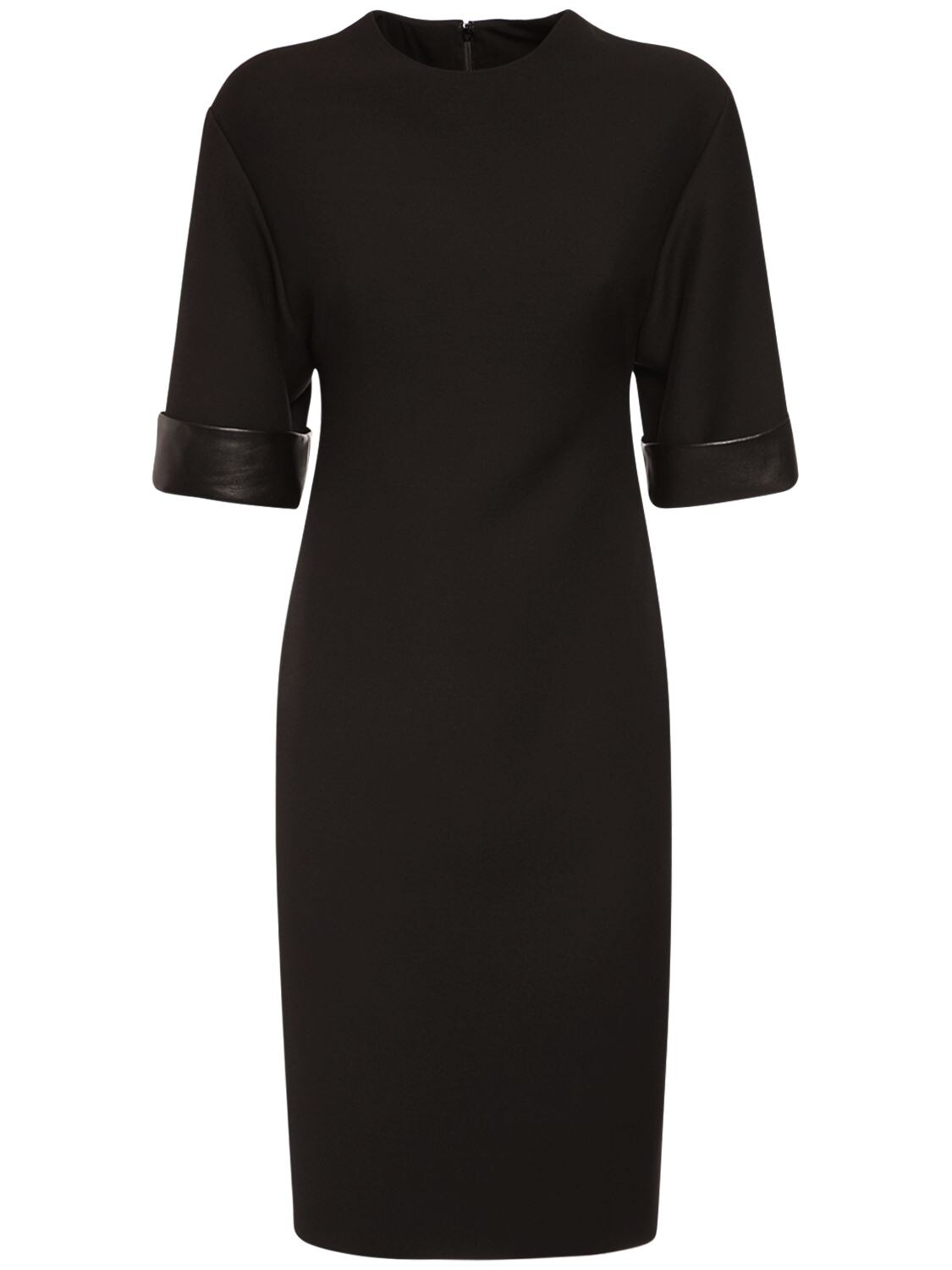 Crepe Couture Midi Dressw/leather Detail