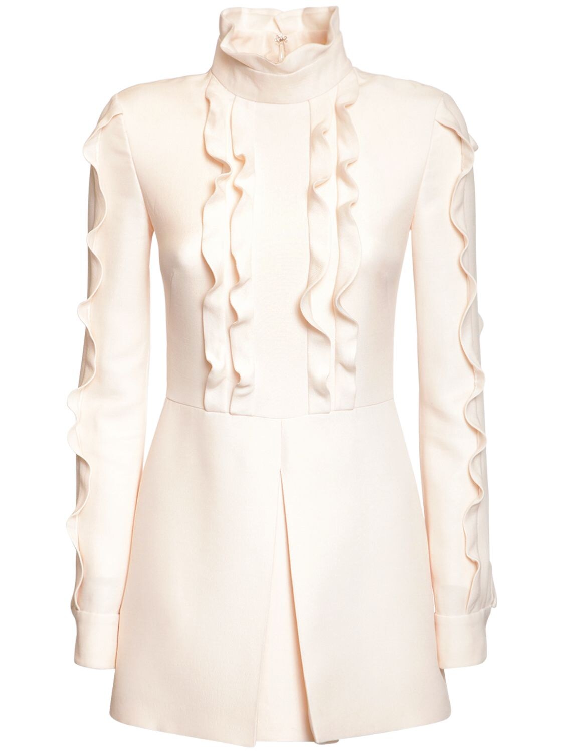 Valentino Ruffled High-neck Wool-blend Crepe Mini Dress In Ivory | ModeSens