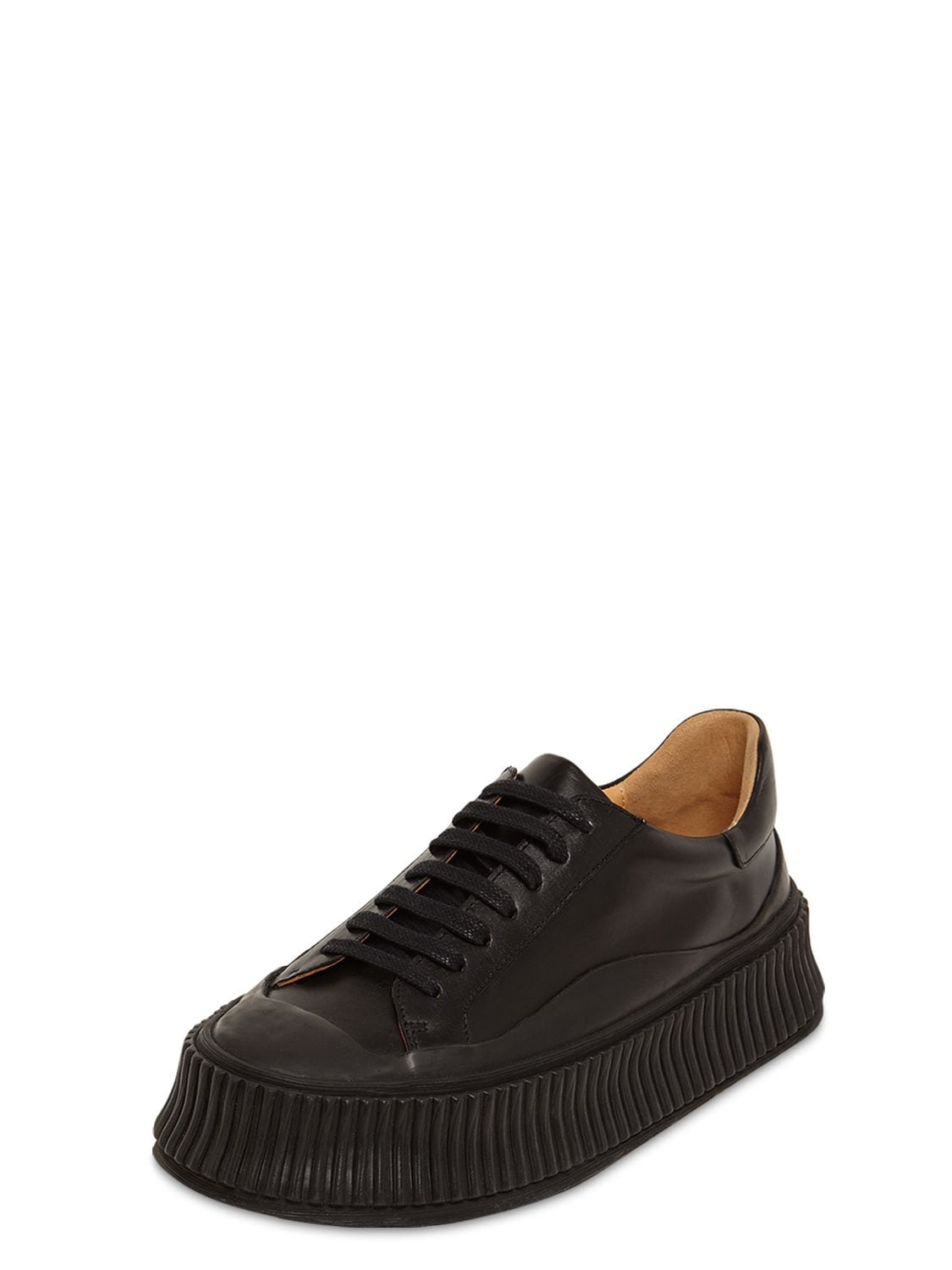 Shop Jil Sander 40mm Vulcanized Leather Sneakers In Black