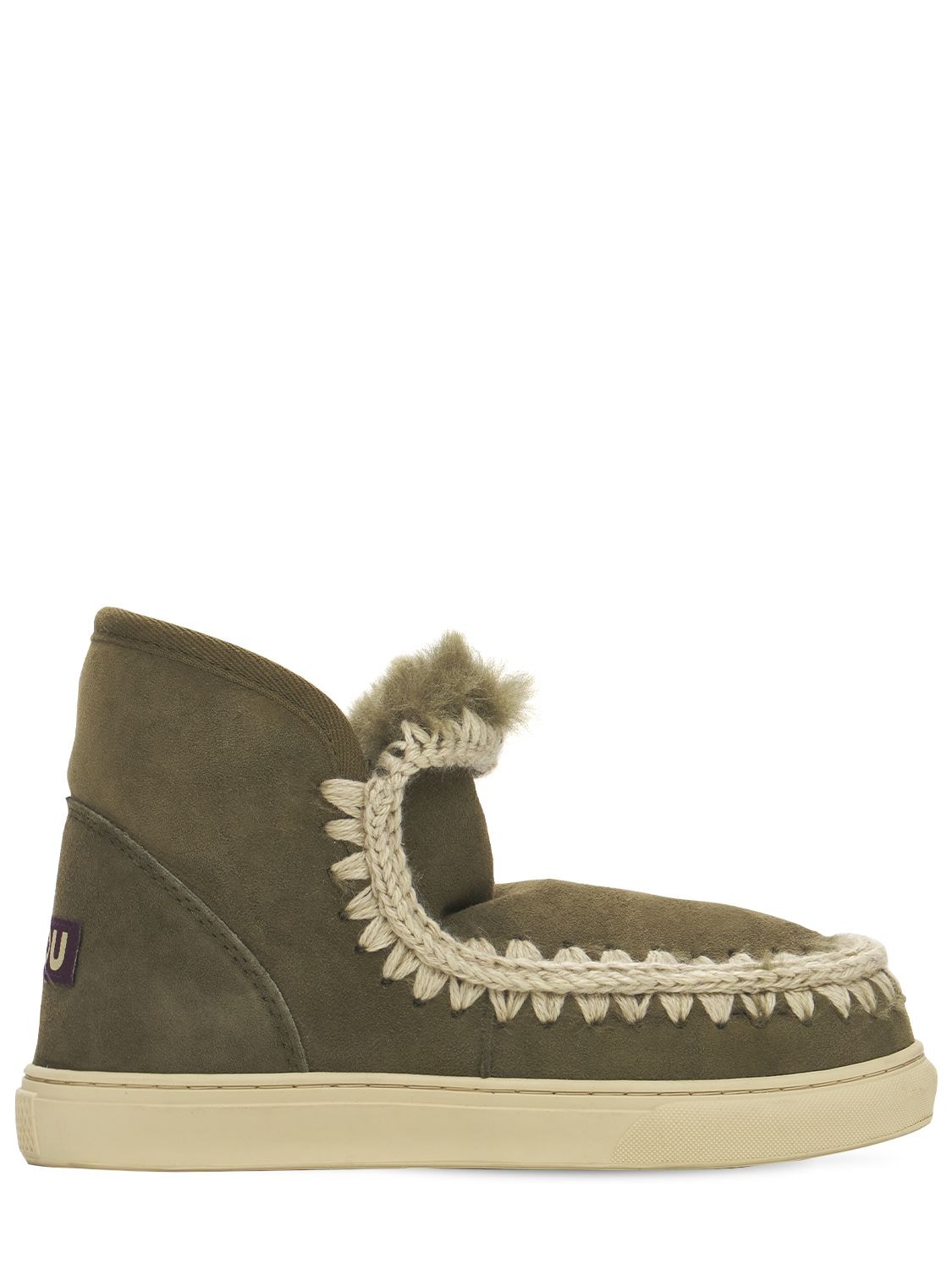 Mou 20mm Eskimo Sneaker Shearling Boots In Olive Green | ModeSens