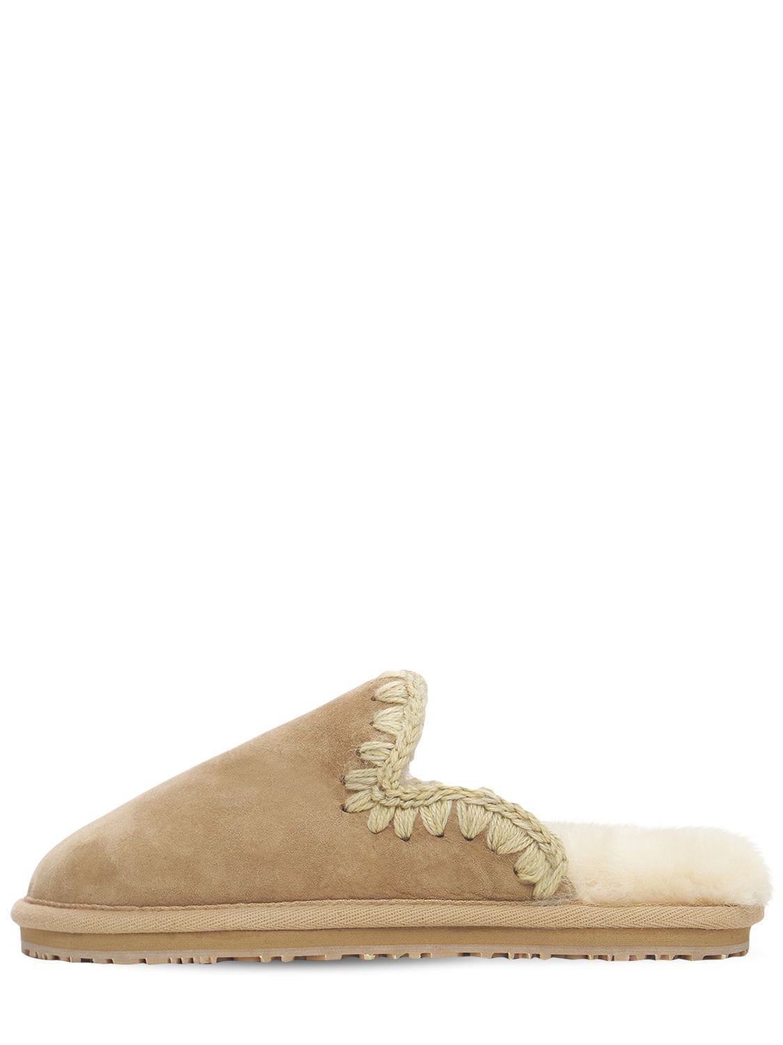 Mou 10mm Eskimo Suede Slippers In Camel