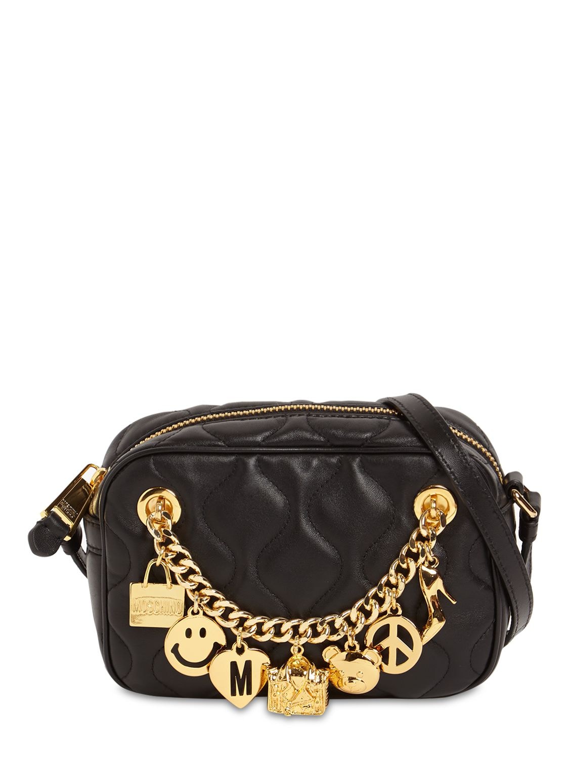 MOSCHINO LEATHER SHOULDER BAG W/CHARMS,74IANQ003-QTY1NTU1