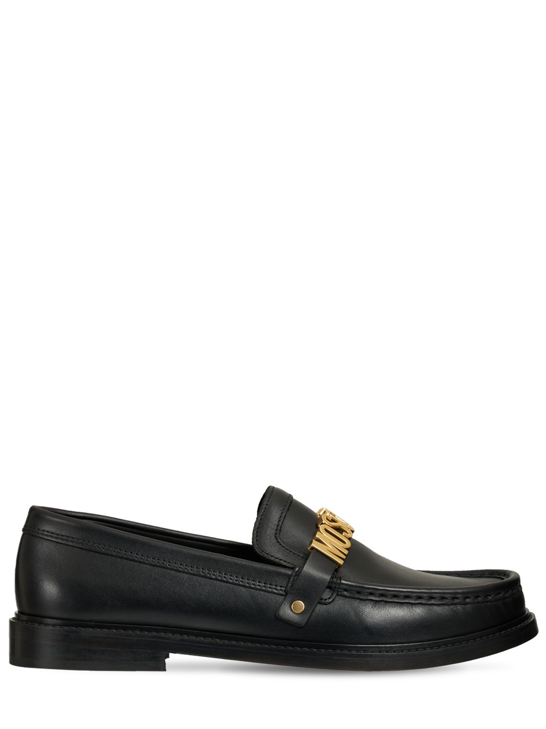 Black MOSCHINO 25mm Brushed Leather Loafers on COOLS