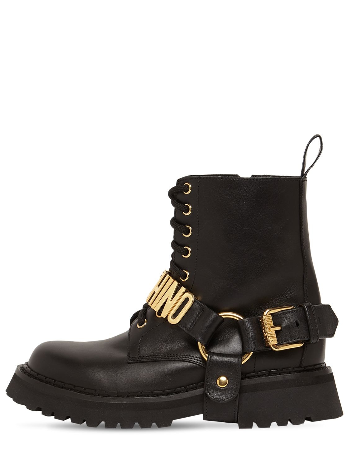 MOSCHINO 50MM LEATHER COMBAT BOOTS,74IAOF009-MDAW0