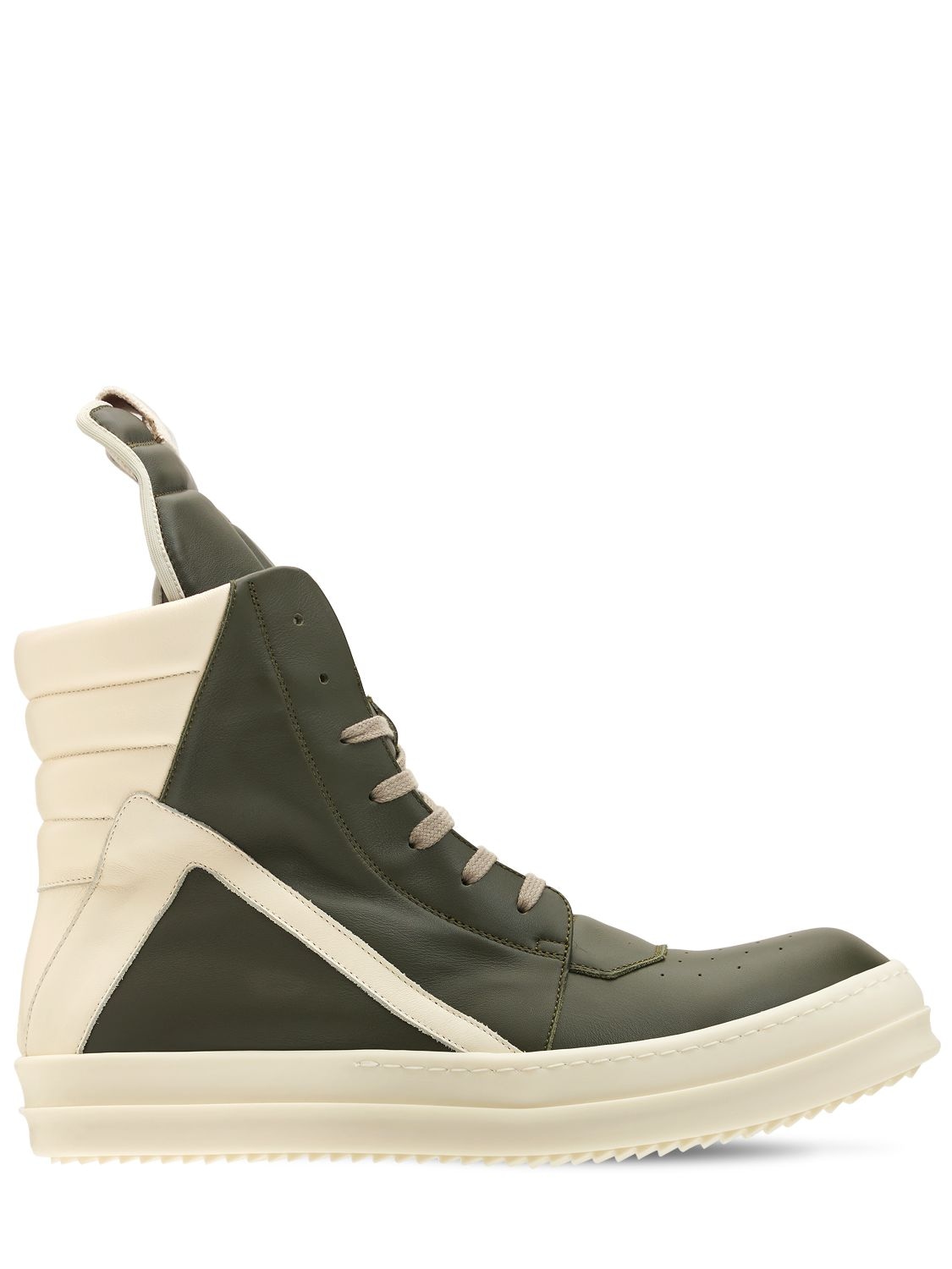 RICK OWENS GEOBASKET LEATHER HIGH TOP SNEAKERS,74IATF007-MTUXMTE1