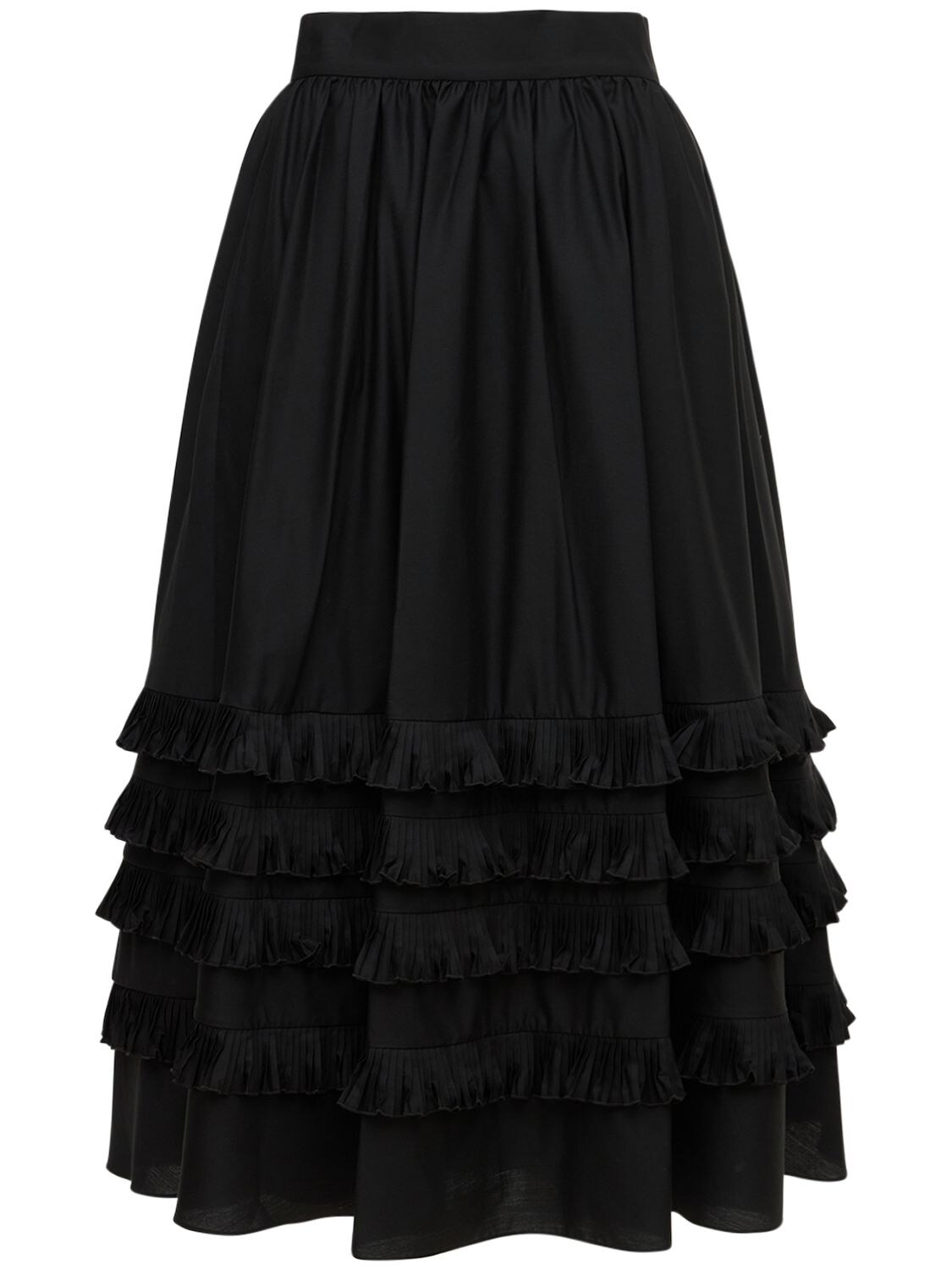 Elie Saab - Ruffled cotton blend midi skirt - | Luisaviaroma