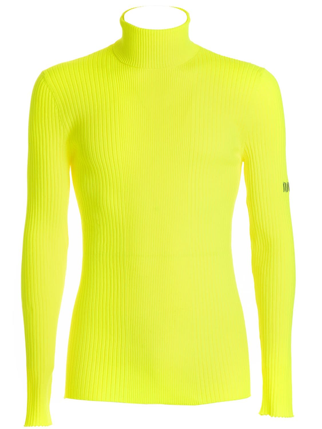 Shop Martine Rose Ribbed Nylon L/s T-shirt In Neon Yellow