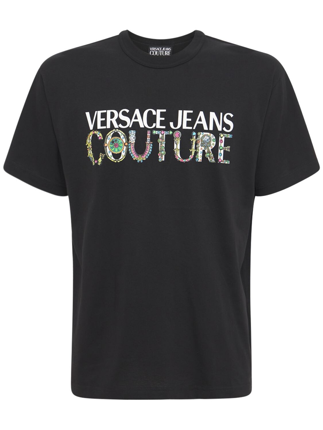 Versace Jeans Couture Logo Print Cotton Jersey T-shirt In Black