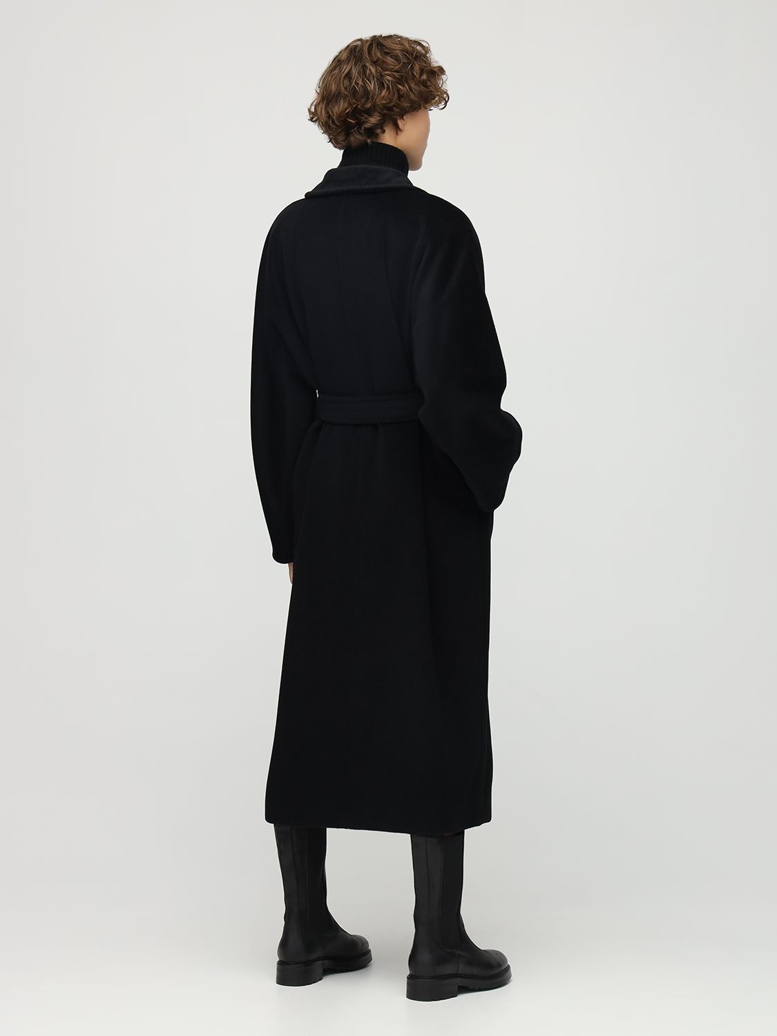 Shop Max Mara Madame Double Breasted Wool Long Coat In Black