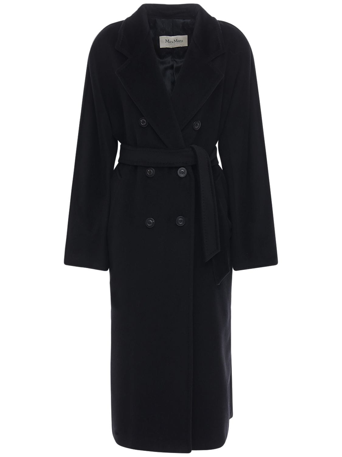 Shop Max Mara Madame Double Breasted Wool Long Coat In Black