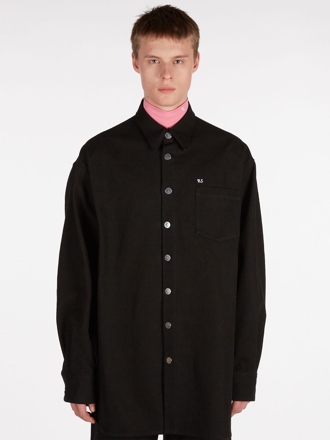 Raf Simons Oversized Logo Denim Shirt In Black