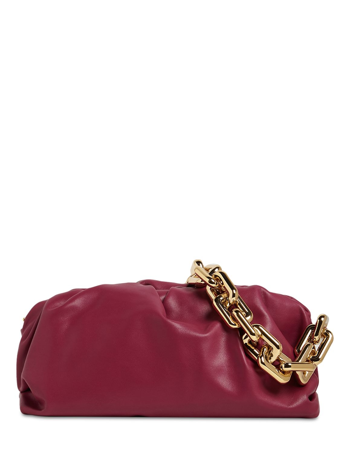 The Chain Pouch Leather Shoulder Bag In Burgundy/gold