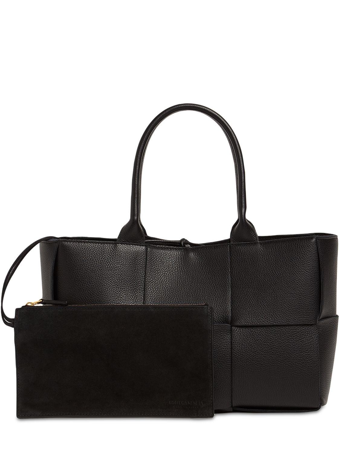 Shop Bottega Veneta Medium Arco Leather Tote Bag In Black-gold