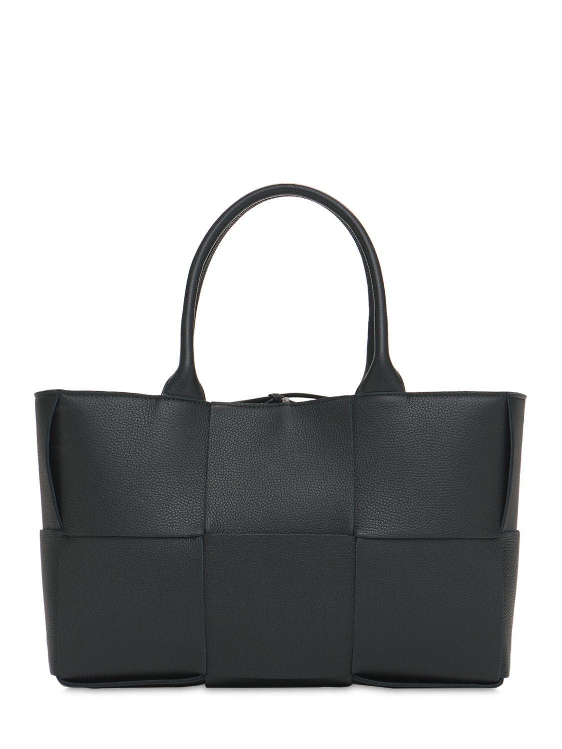 Shop Bottega Veneta Small Arco Leather Tote Bag In Black-gold