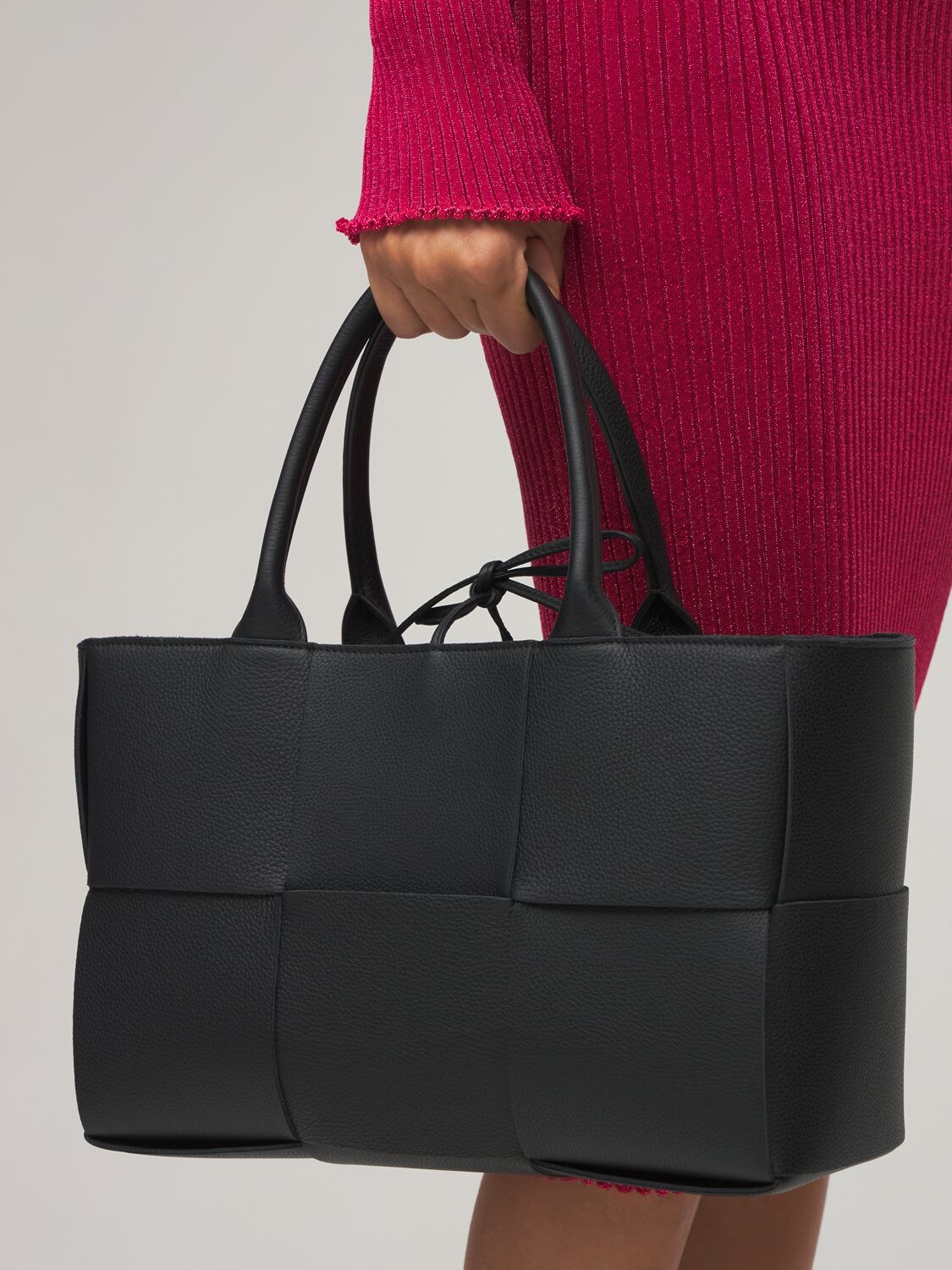 Shop Bottega Veneta Small Arco Leather Tote Bag In Black-gold