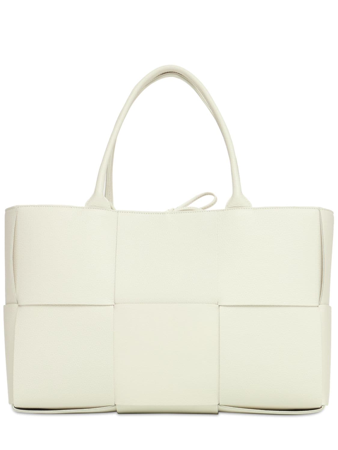 Shop Bottega Veneta Medium Arco Leather Tote Bag In White-gold