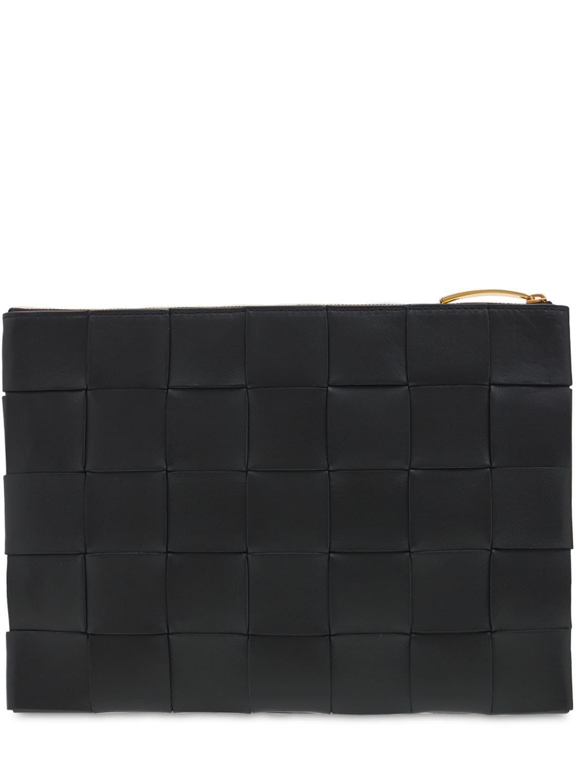 Shop Bottega Veneta Medium Intreccio Nappa Leather Pouch In Black-gold