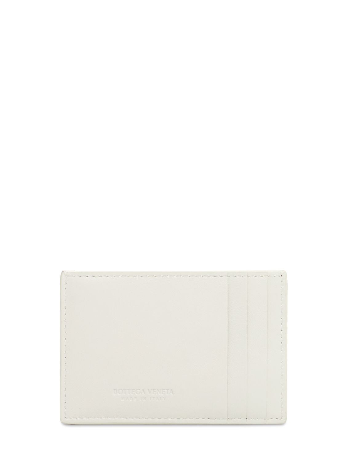 Shop Bottega Veneta Cassette Leather Credit Card Case In Chalk-gold