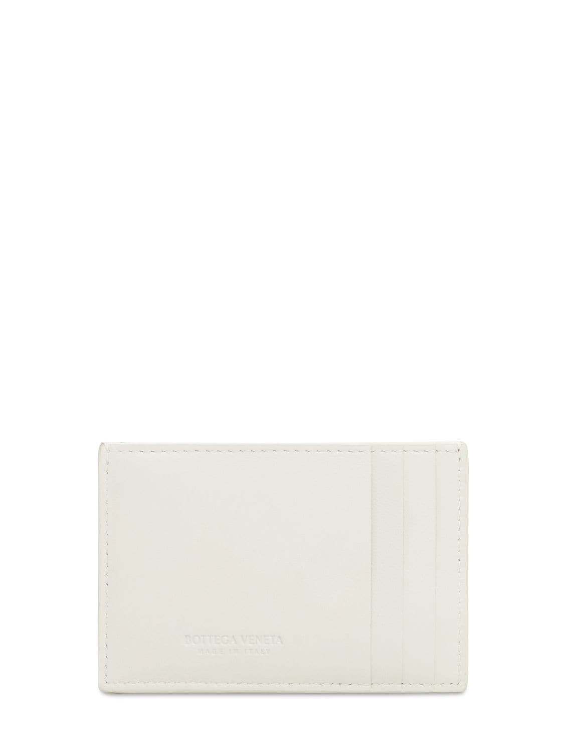 Shop Bottega Veneta Cassette Leather Credit Card Case In Chalk-gold