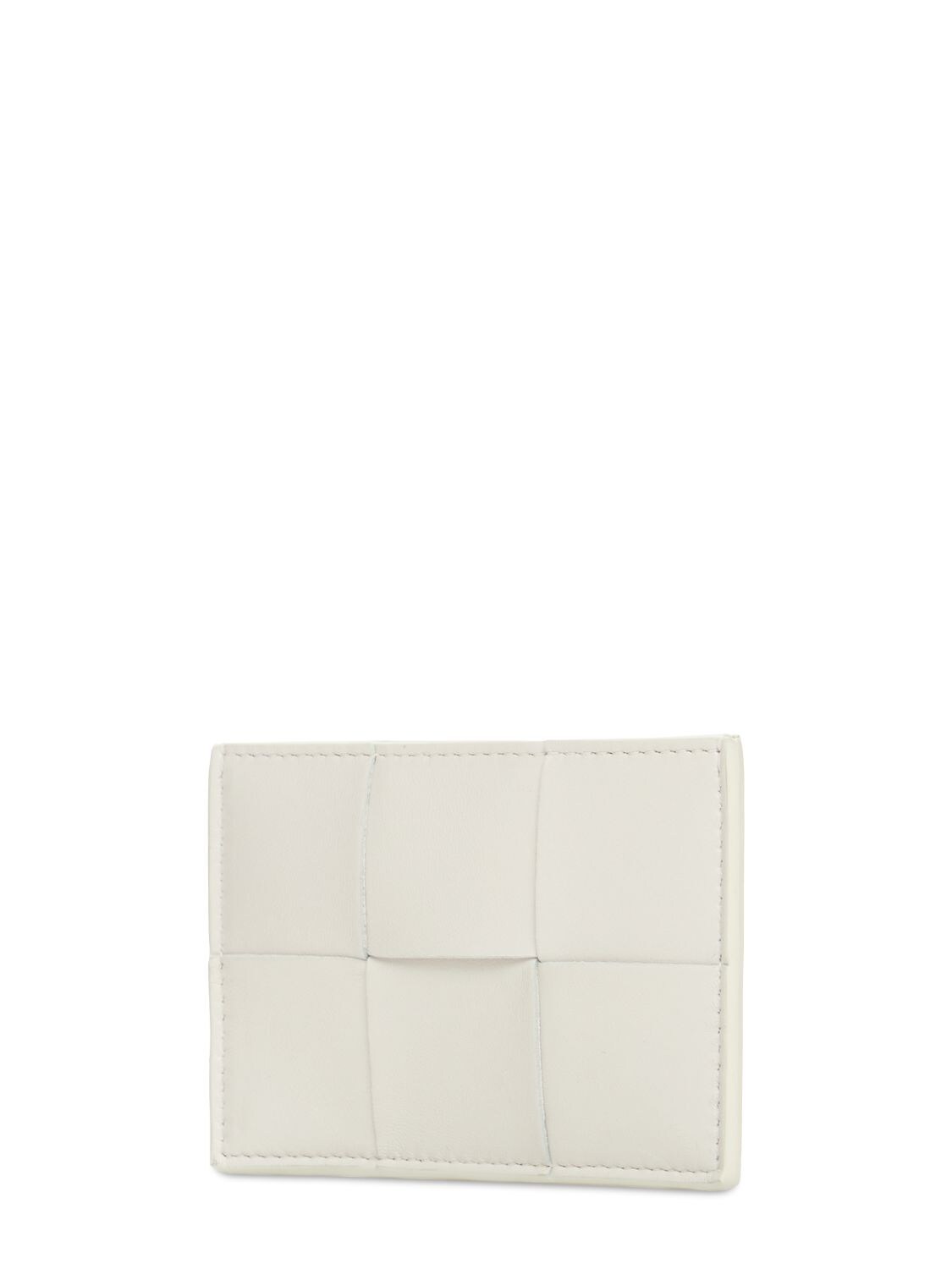 Shop Bottega Veneta Cassette Leather Credit Card Case In Chalk-gold