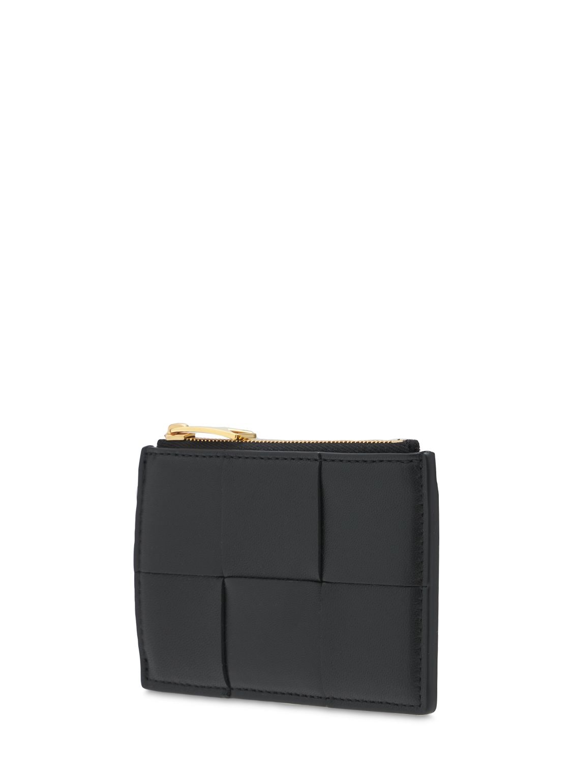 Shop Bottega Veneta Cassette Leather Zippered Card Case In Black-gold