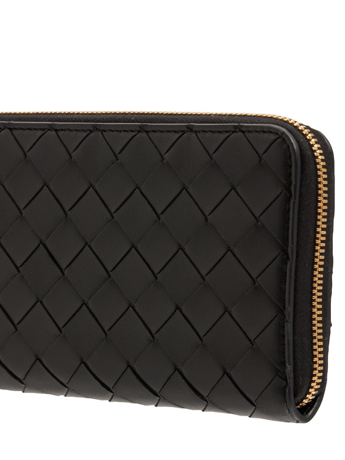 Shop Bottega Veneta Intrecciato Leather Zip Around Wallet In Black-gold