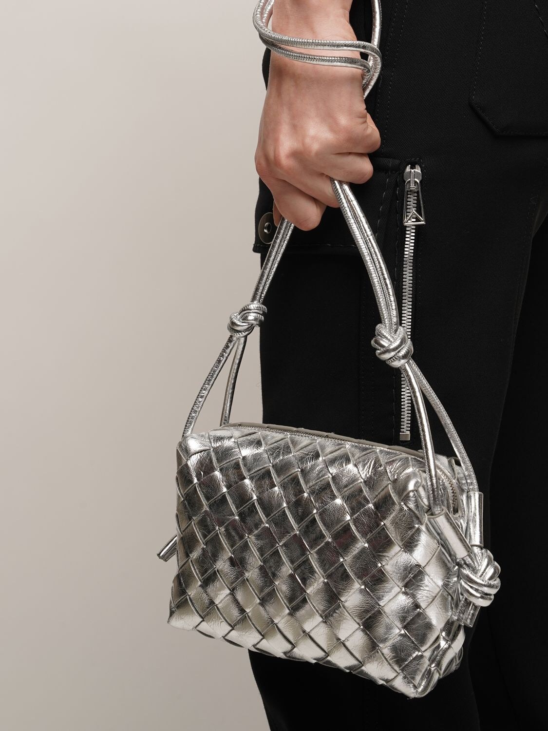 Silver Loop mini Intrecciato-leather cross-body bag, Bottega Veneta