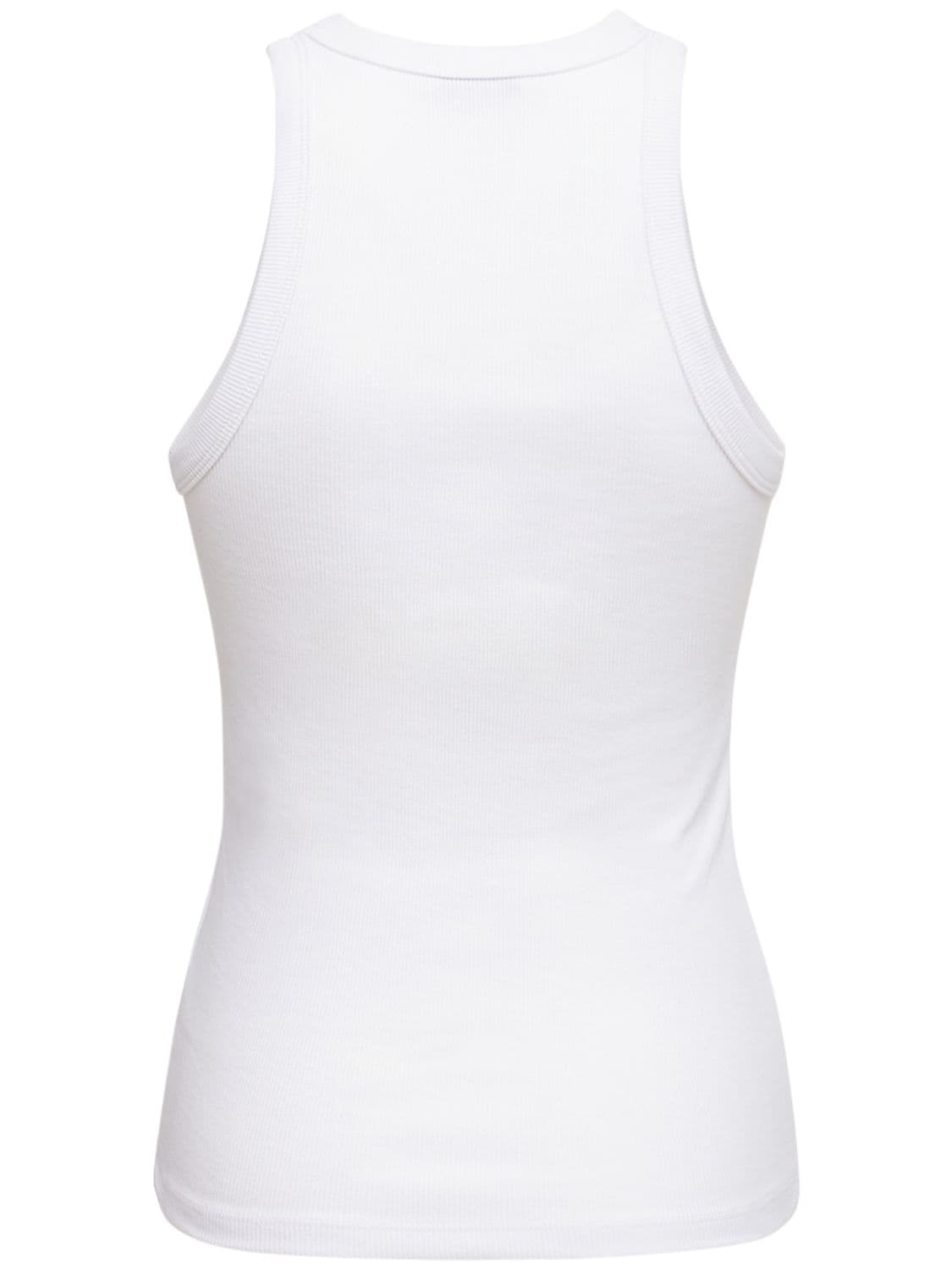 Shop Anine Bing Eva Ribbed Cotton Jersey Tank Top In White