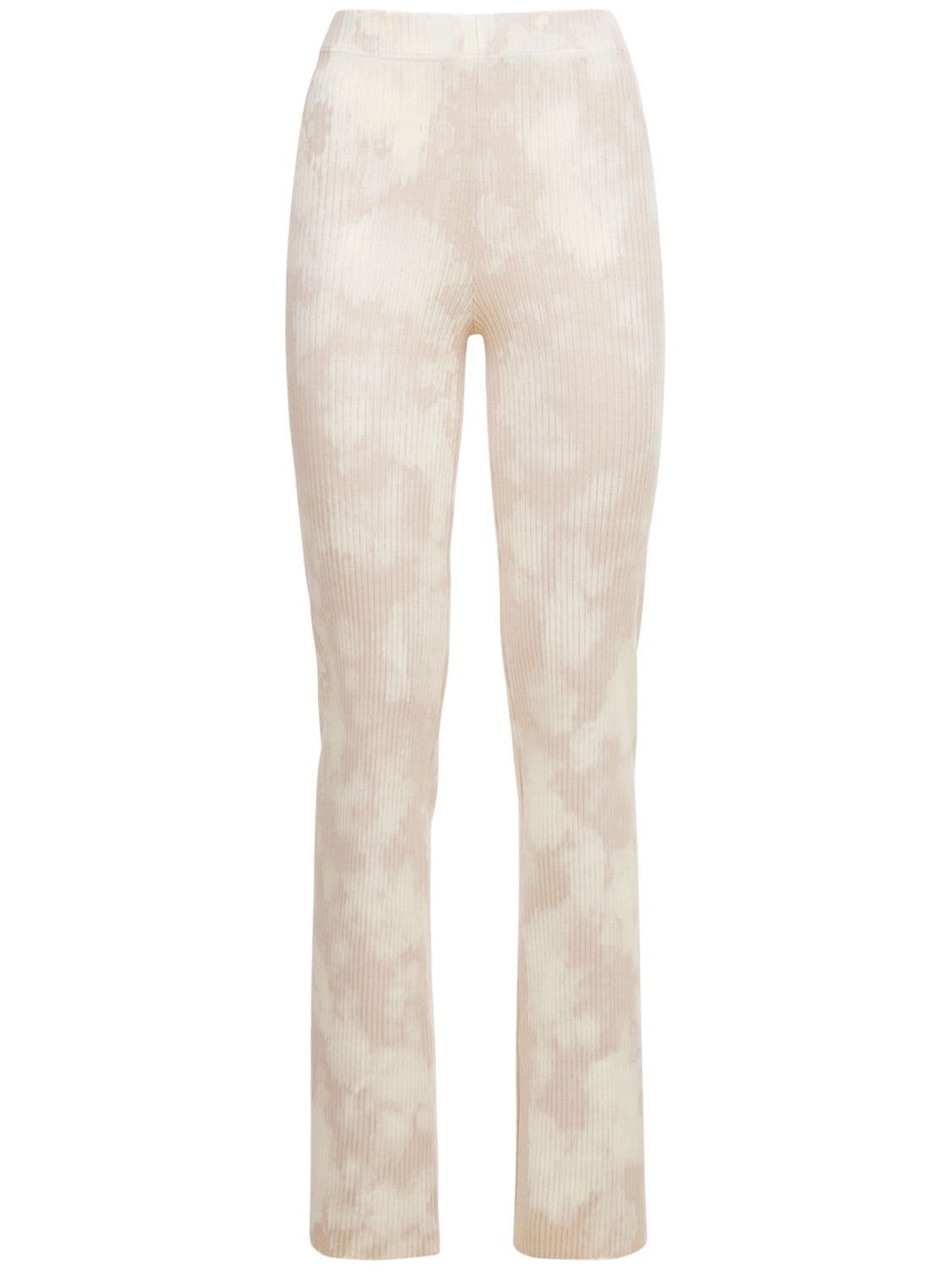 Cotton Citizen Bleached Ribbed Cotton-blend Slim-leg Pants In Beige,white