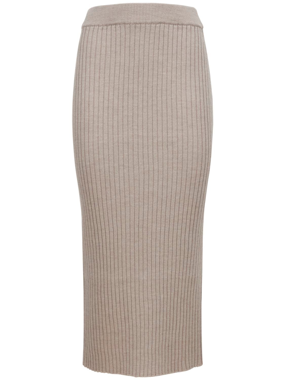 Max Mara Wool Knit Midi Skirt In Beige | ModeSens