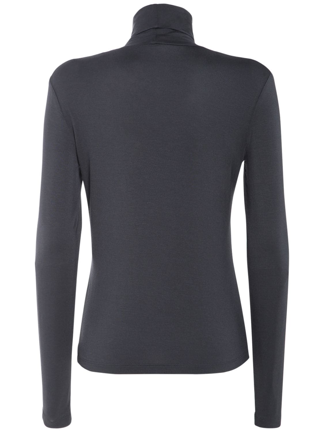 Shop Max Mara Dede Stretch Viscose Turtleneck Top In Dark Blue