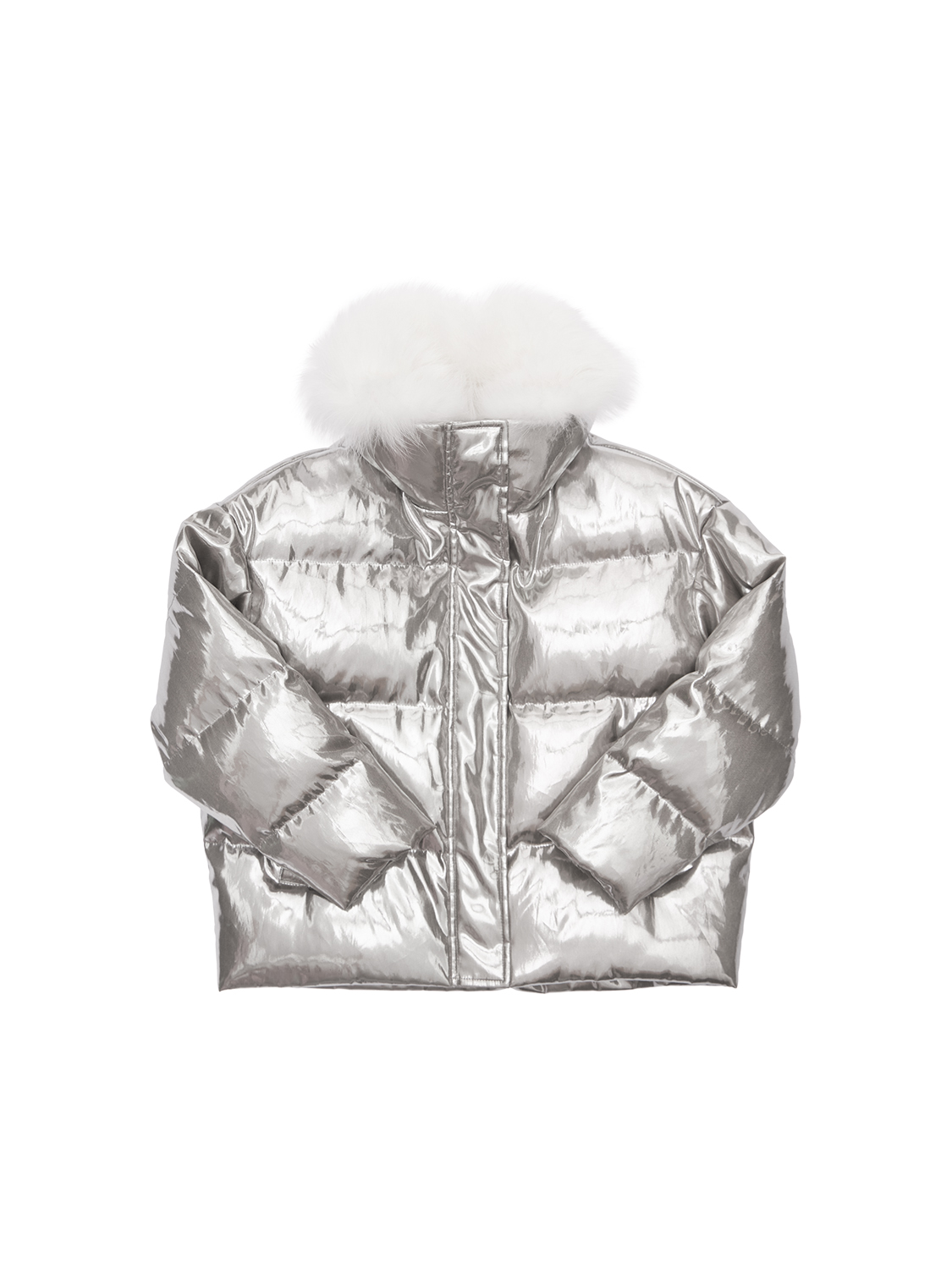 Daunenjacke Aus Laminiertem Nylon Mit Pelz