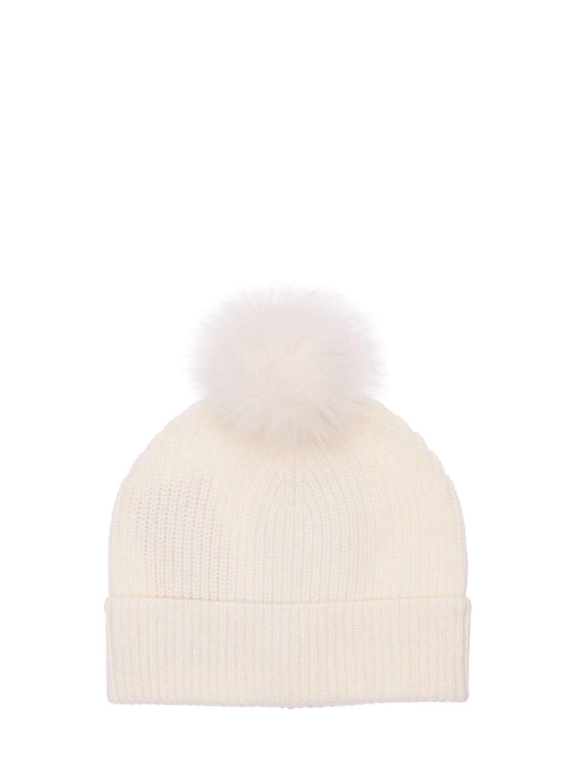 Yves Salomon Enfant Kids' Ribbed Cashmere Knit Beanie Hat W/ Fur In Off ...