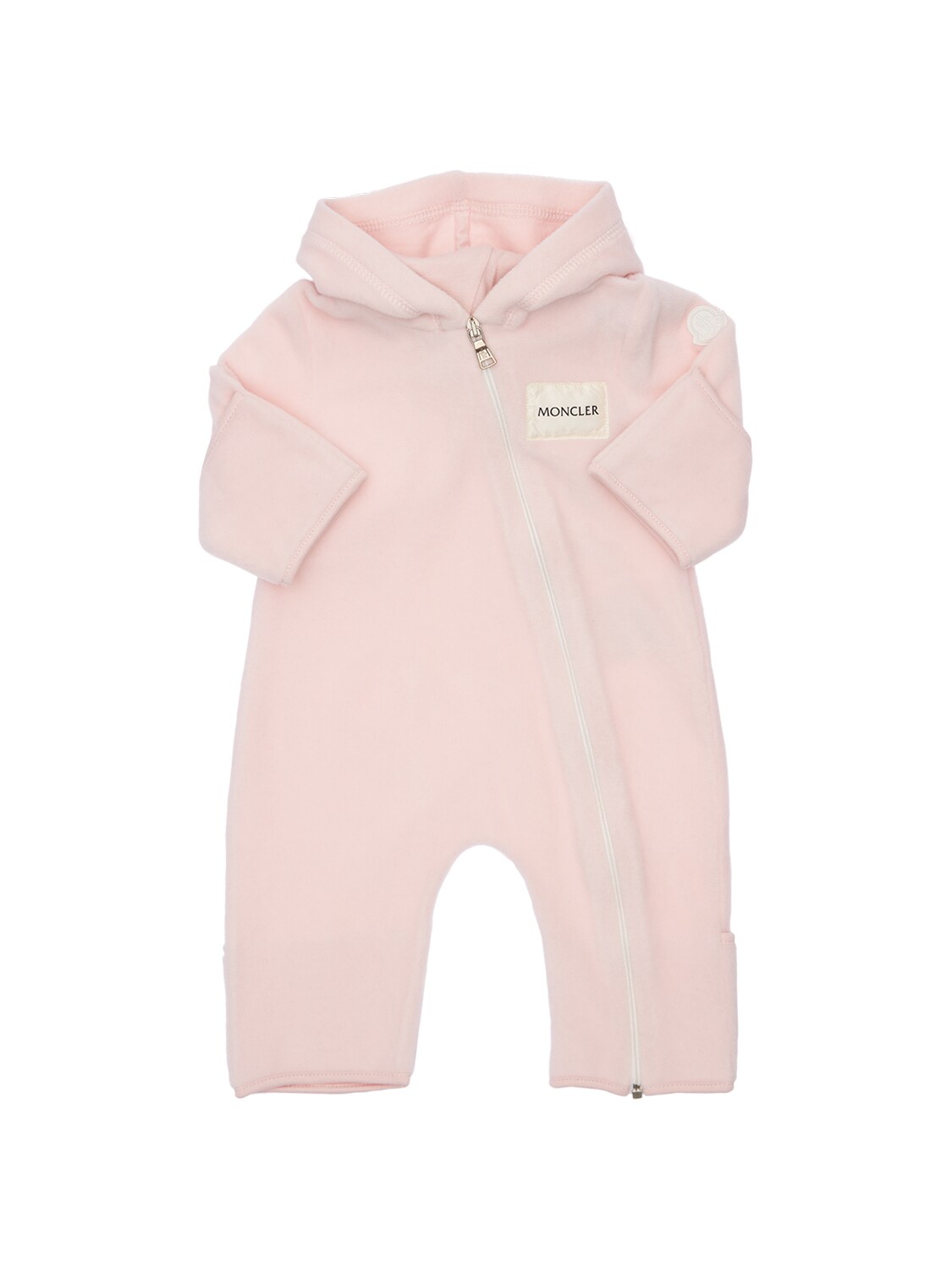 Moncler Babies' Logo Hooded Zip-up Romper In Pink