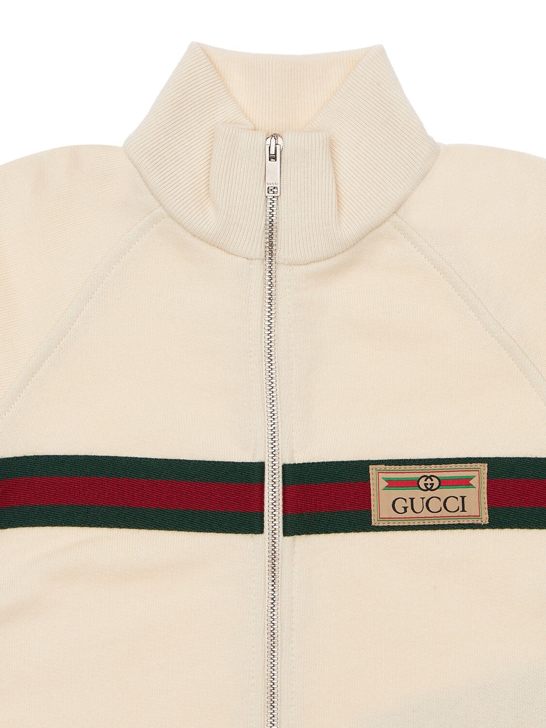 Shop Gucci Web Detail Cotton Sweatshirt Romper In White