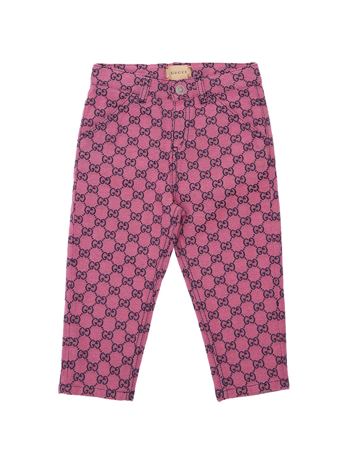 Gucci Kids' Gg Multicolor帆布裤子 In Pink,navy
