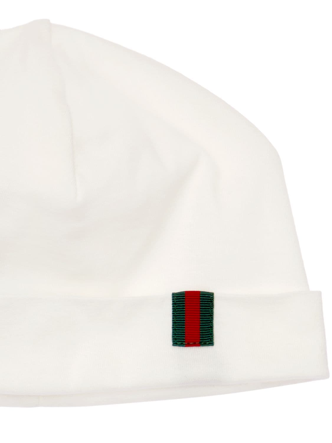 Shop Gucci Cotton Bodysuit, Hat & Bib In 화이트