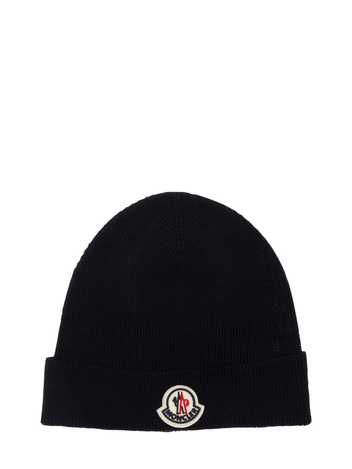 Moncler Logo Patch Knitted Beanie Hat In Black | ModeSens