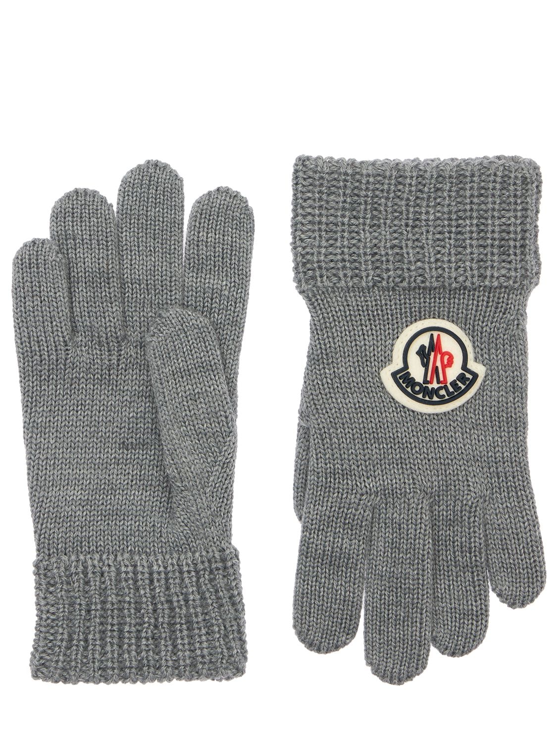 Moncler Babies' Logo Wool Blend Knit Gloves In Серый