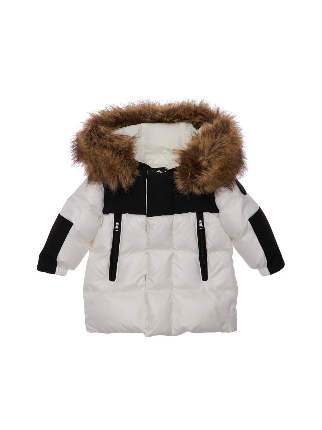 Moncler Kids' Tunay Nylon Down Coat W / Faux Fur In White