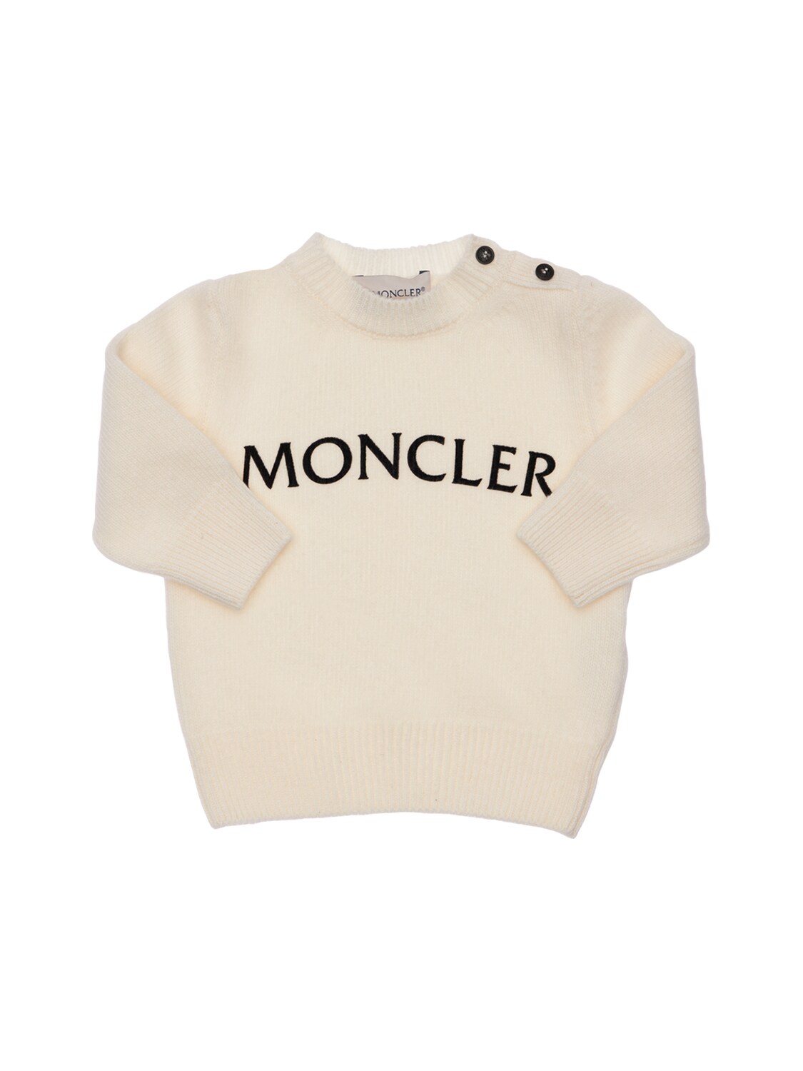 Moncler Kids' Logo Virgin Wool Knit Sweater In White | ModeSens