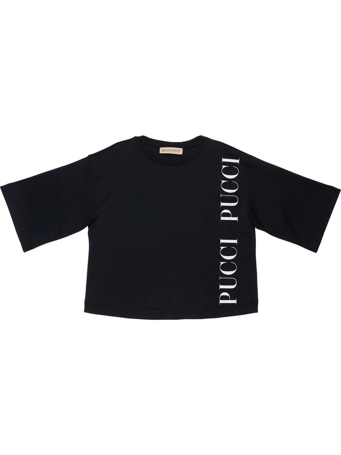 Emilio Pucci Kids' L/s Cotton Interlock T-shirt W/ Logo In Black
