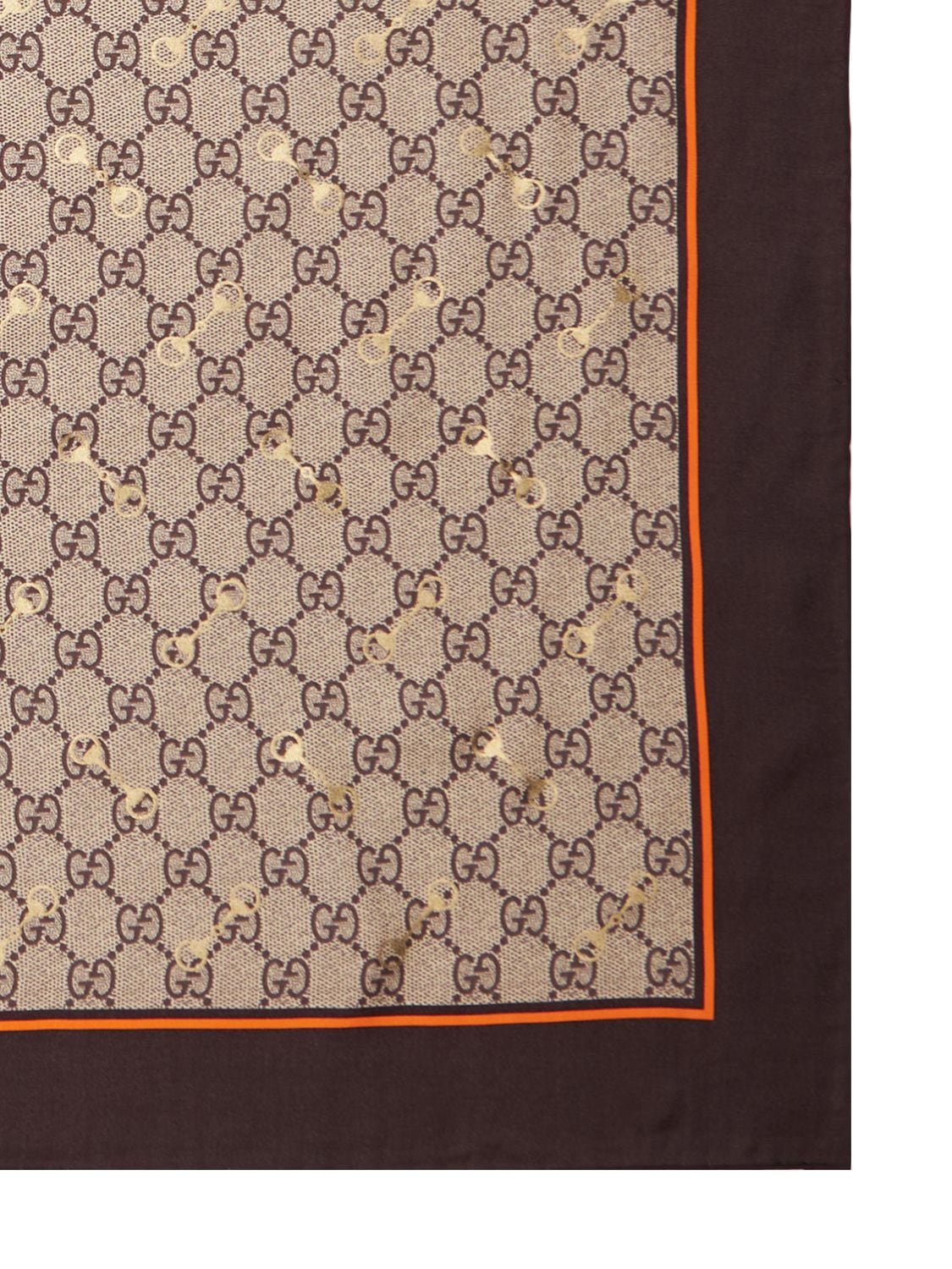 Shop Gucci Gg & Horsebit Print Silk Scarf In Mahogany,o