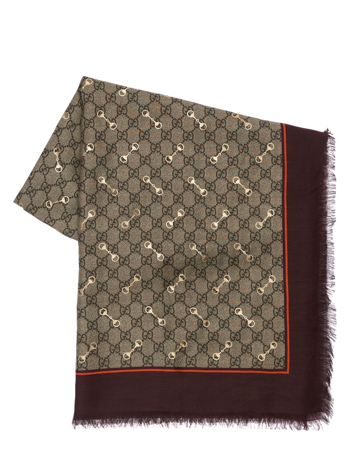 Gucci Gg Print Modal & Silk Shawl W/ Horsebit In Mahogany