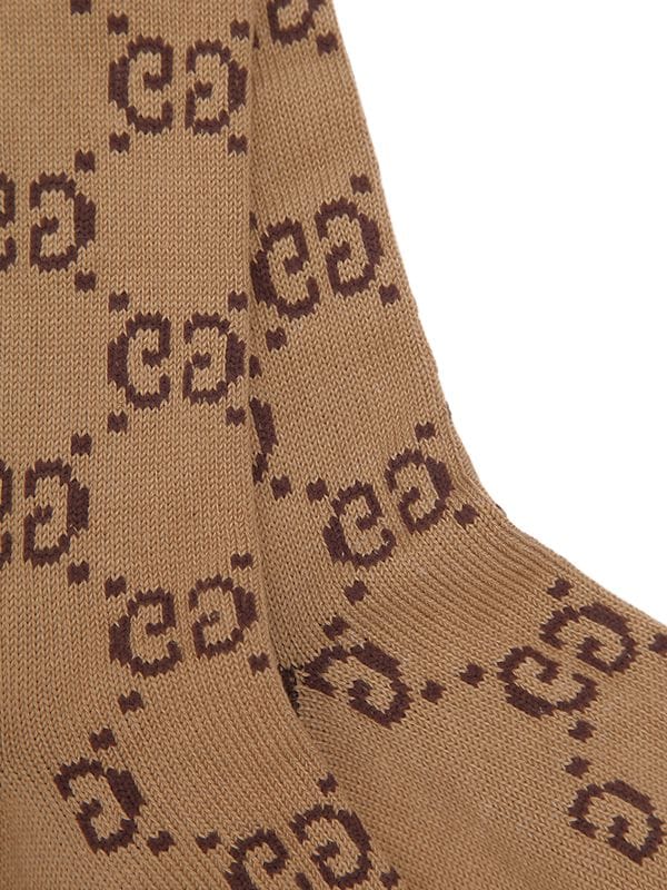 Shop Gucci Gg Cotton Blend Jacquard Socks In Beige,dark