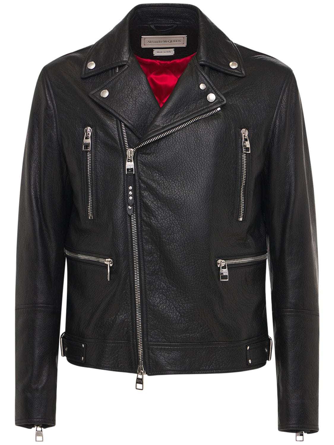 Shop Alexander Mcqueen Classic Leather Biker Jacket In Black