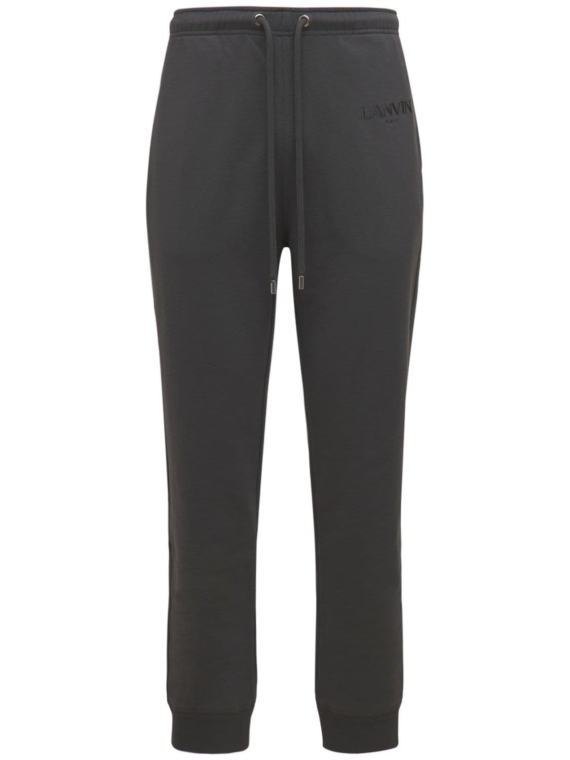 Lanvin Embroidered Logo Cotton Sweatpants In Elephant Grey
